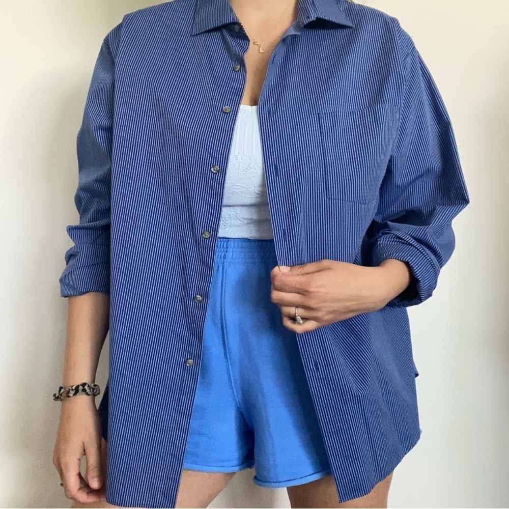 Van Heusen Blue Striped Casual Button Down Shirt